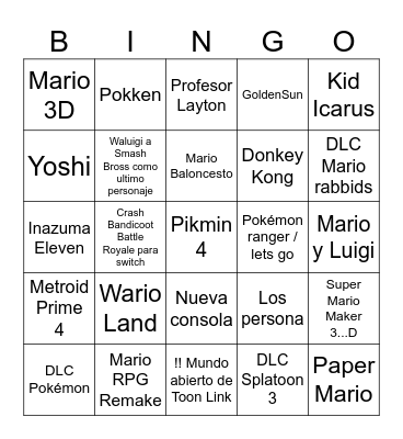Nintendo delirios Bingo Card