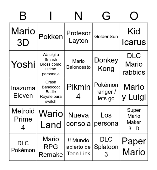 Nintendo delirios Bingo Card