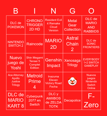 NINTENDO DIRECT Bingo Card