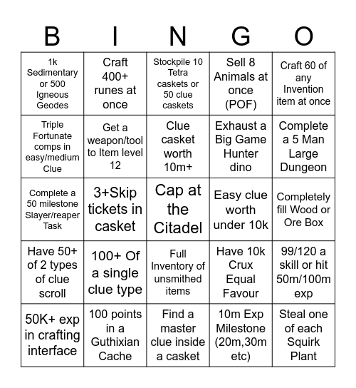 Skilling/Clue Bingo Card
