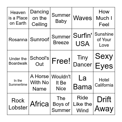Songs of Summer Bingo Card