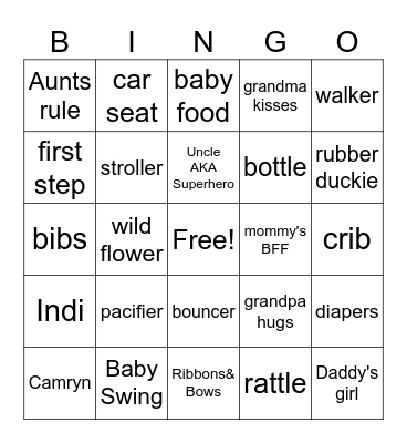 Indi Camryn Flores Bingo Card