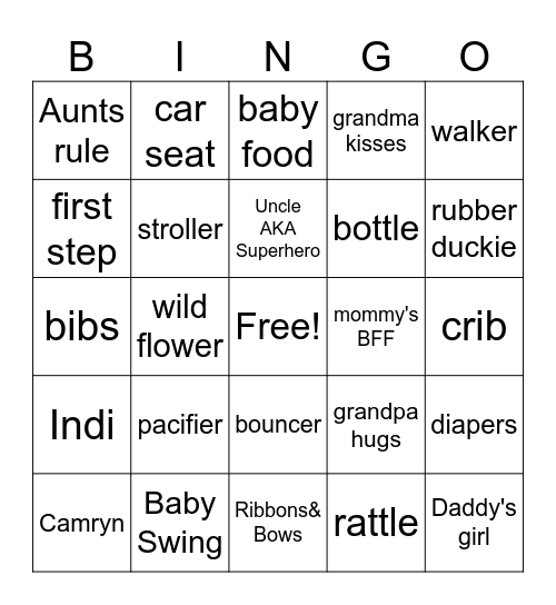 Indi Camryn Flores Bingo Card