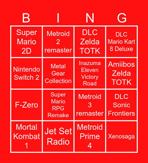 Nintendo Direct 21.6.23 Bingo Card