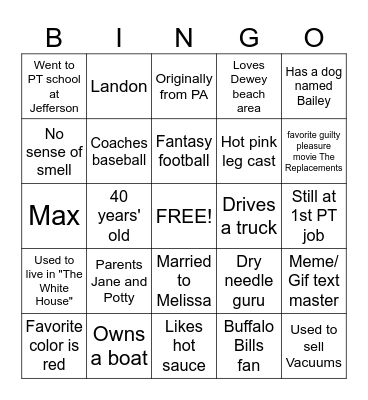 Physical Therapy Month Bingo Card