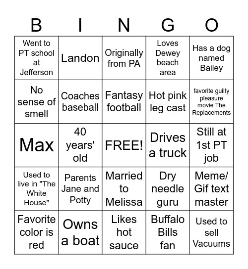 Physical Therapy Month Bingo Card