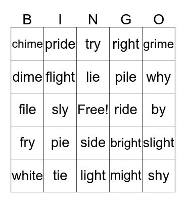 Long i words Bingo Card