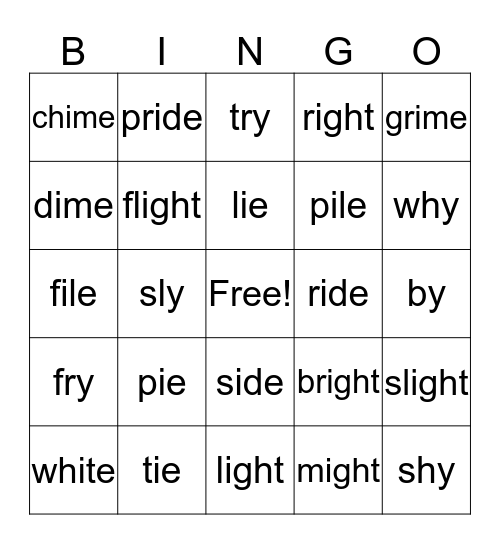 Long i words Bingo Card