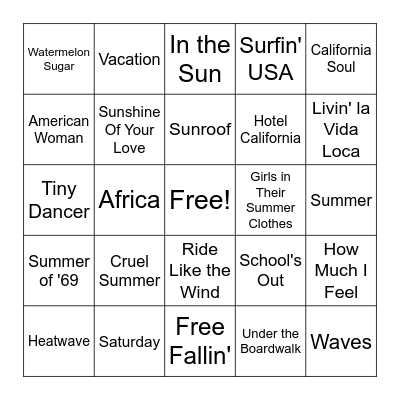 Songs of Summer Bingo Card