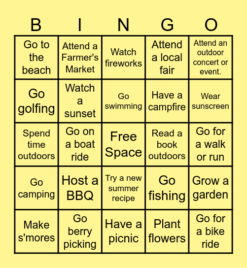 Soak Up Summer Fun BINGO! Bingo Card