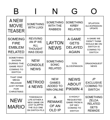 JUNE NINTENDY DIRECT Bingo Card