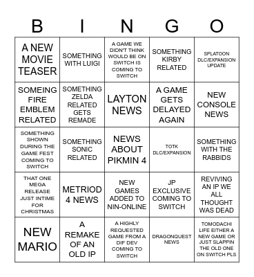 JUNE NINTENDY DIRECT Bingo Card