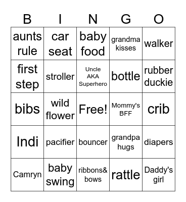 Indi Camryn Flores Bingo Card