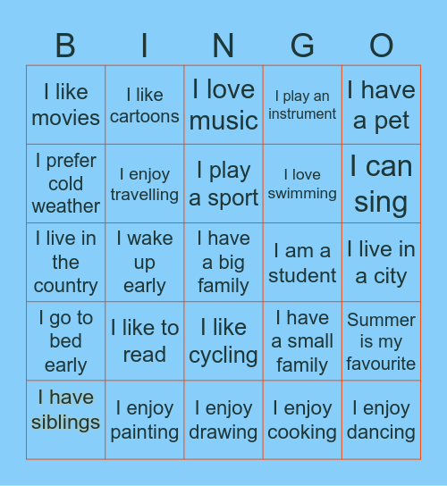 Let's Get Acquainted!" English Bingo Card