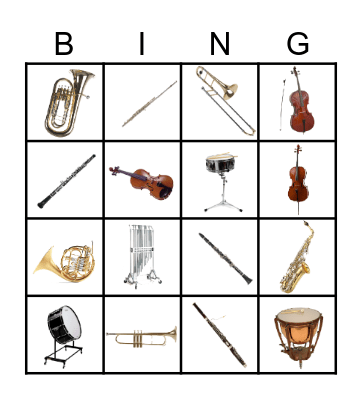 Large Instrument Bingo Card