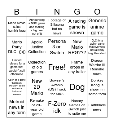 Nintendo Direct 06.21.2023 Bingo Card