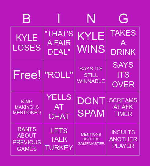 KYLE MONOPOLY Bingo Card