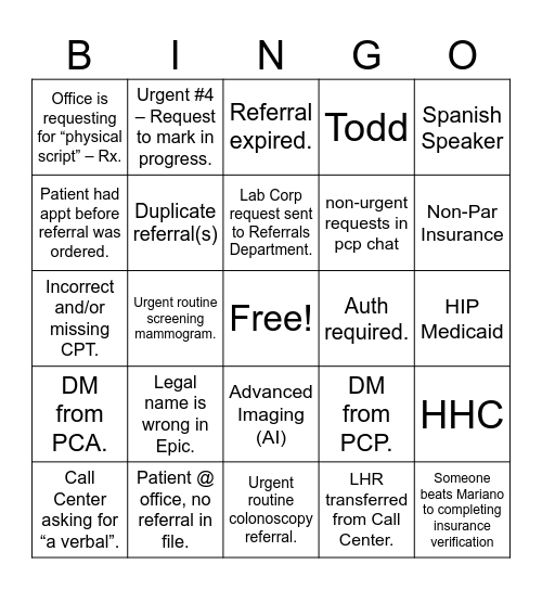 Referrals Bingo! Bingo Card