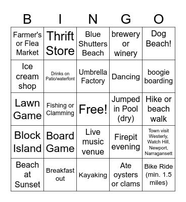 Charlestown Beachhouse Bingo Card