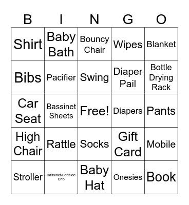 Baby Shower Bingo Card