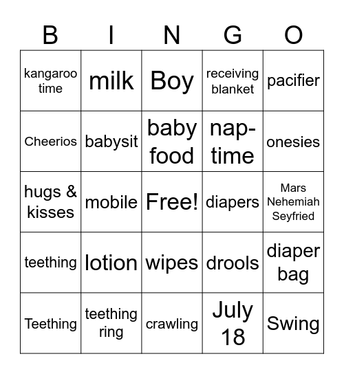 Baby Shower Bingo Card