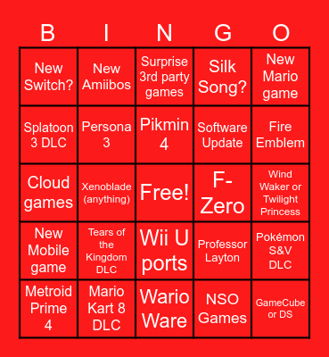 NINTENDO DIRECT Bingo Card