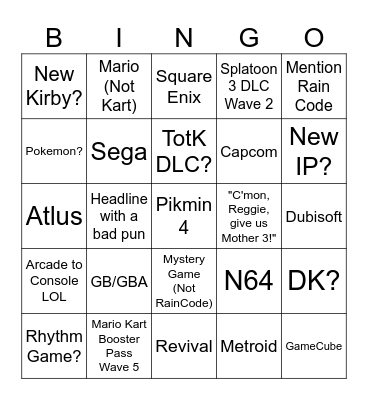 Nintendo Direct Bingo 21/06/2023 Bingo Card