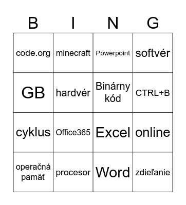 Informatika 6.ročník Bingo Card