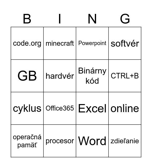 Informatika 6.ročník Bingo Card