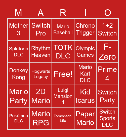 Nintendo Direct June 2023 Bingo Card