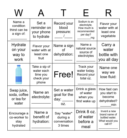 Hydration Bingo OTS Garland Bingo Card