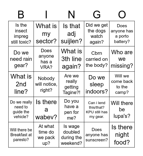 50 uurs bingokaart Bingo Card