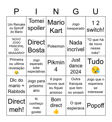 Nintendo Direct Bingo Card