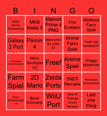 Nitedo Direct Bingo Card