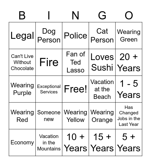 Get to Know Your EX Team Members Bingo Card
