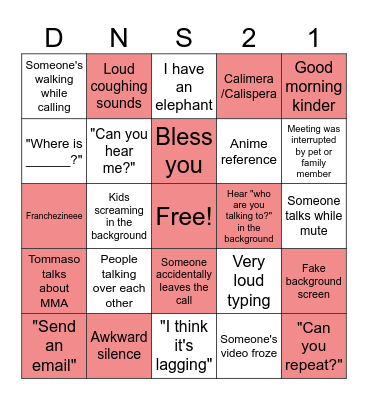 DNS 21 DWYF Meeting Bingo Card