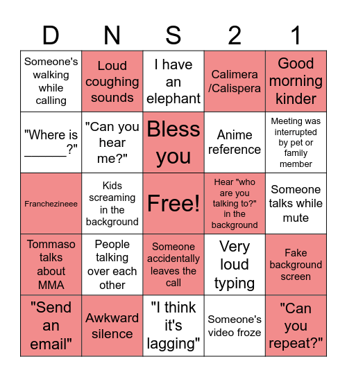 DNS 21 DWYF Meeting Bingo Card