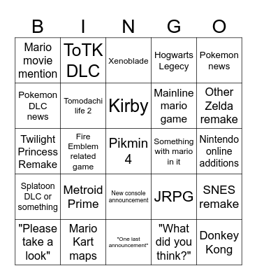 nintendo Bingo Card