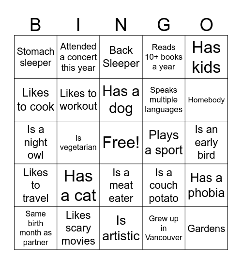 Personal Bingo Card
