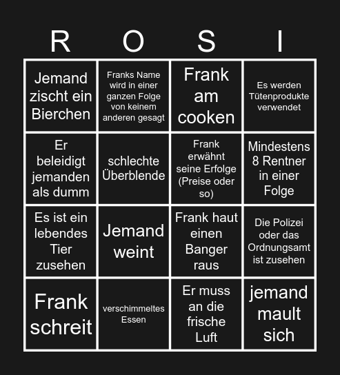 Frankies Kochshow Bingo Card