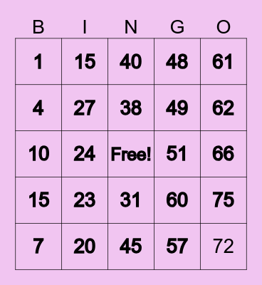 MICHELLE'S WINNING CARD Bingo Card