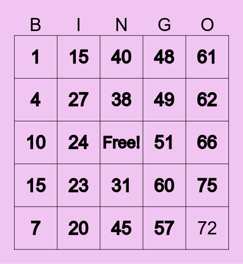 MICHELLE'S WINNING CARD Bingo Card