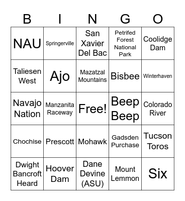 54 - Arizona Trivia Bingo Card