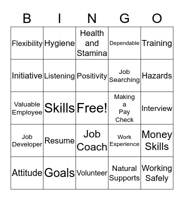 Employment Words Bingo Card