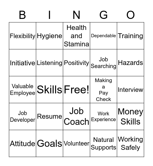Employment Words Bingo Card