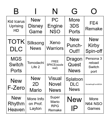 06/21/23 Nintendo Direct Bingo Card