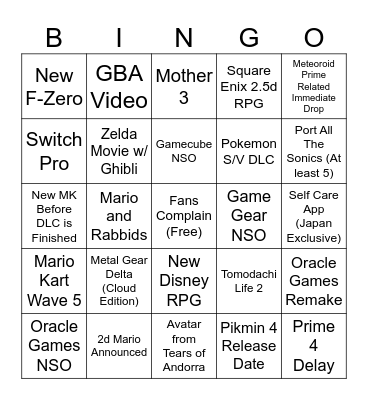 Nintendo Direct for 6/21/23 Bingo Card