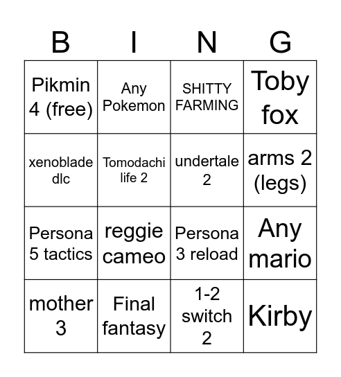 Untitled Bingo Card
