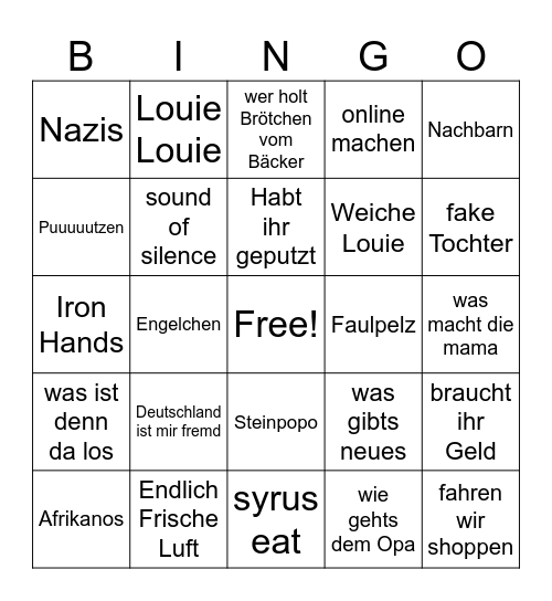 Daddy´s German Arrival Bingo Card