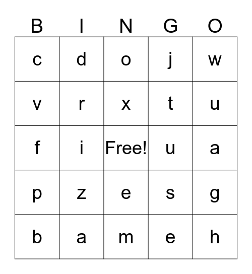 Alphabet Bingo Card